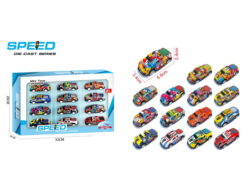 Pull Back Iron Graffiti Pickup Trucks 12pcs