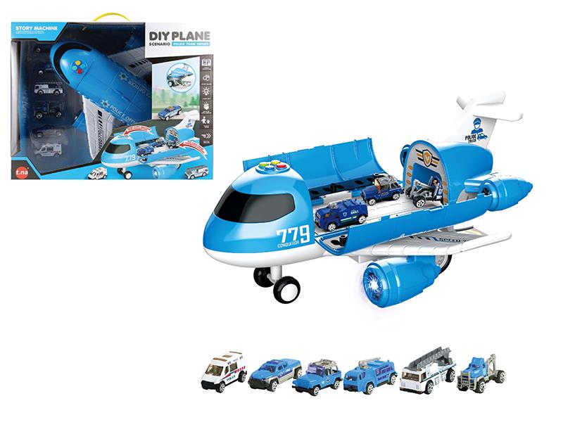 Cartoon Storage Airplane With Sound And Light + Alloy Police Cars
