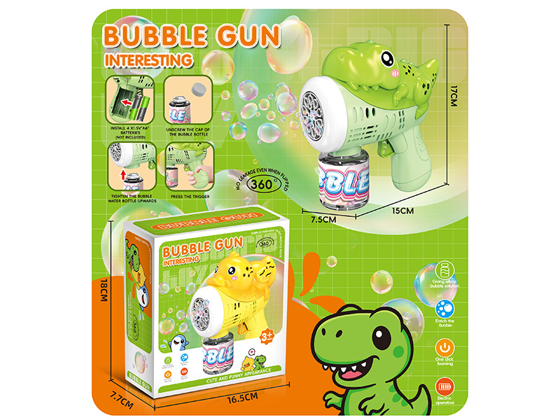 Green Dinosaur Electric Bubble Gun