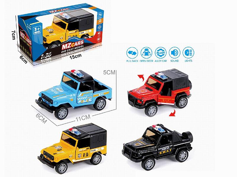 1:36 Pull Back Alloy Open Door Off-Road Police Car(With Sound And Lights)