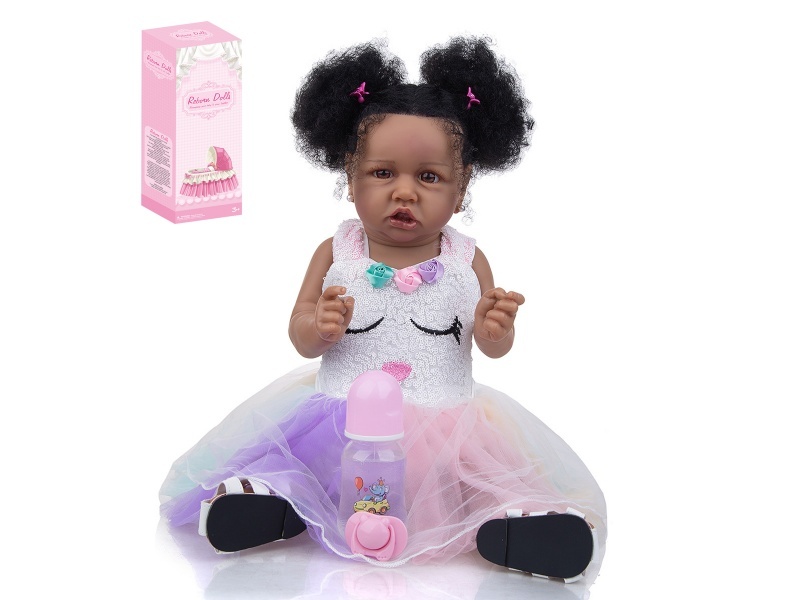 58Cm Reborn Soft Rubber High-Fidelity Baby Doll (Ordinary Pp Car Hair) With Baby Bottle, Magnetic Pacifier, Diaper, Birth Card, Shoes
