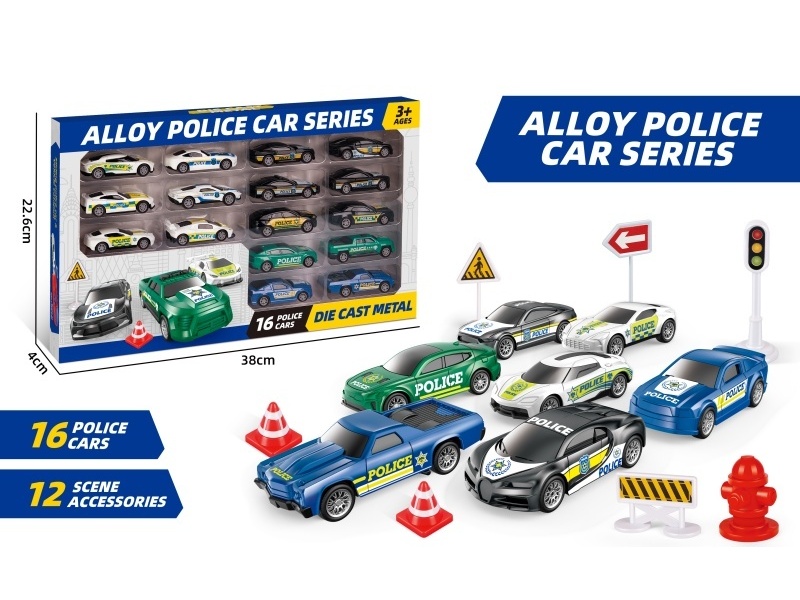 1:64 Force Alloy Police Car (16 Units + Roadblocks)