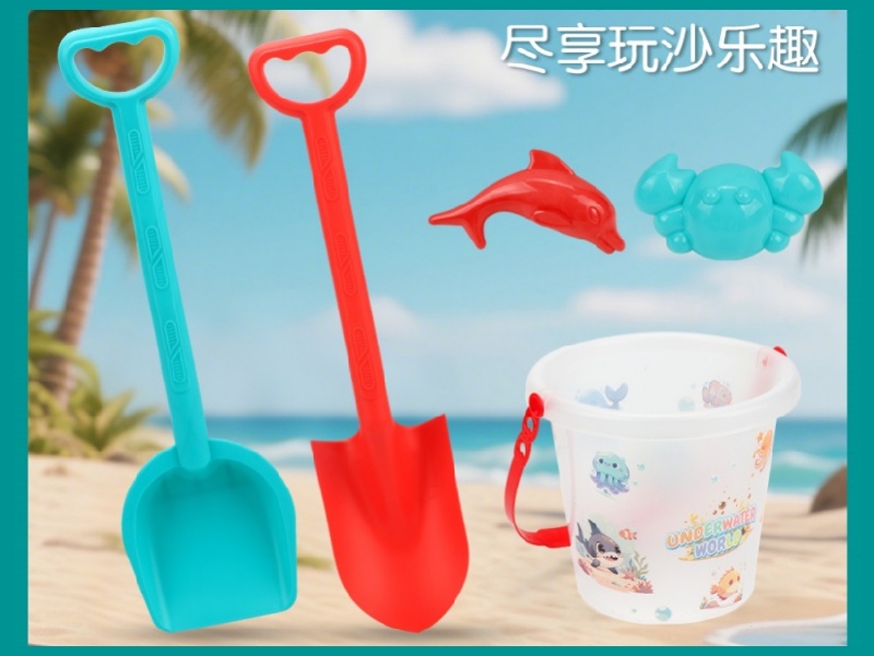 A Set Of 5 Transparent Beach Buckets