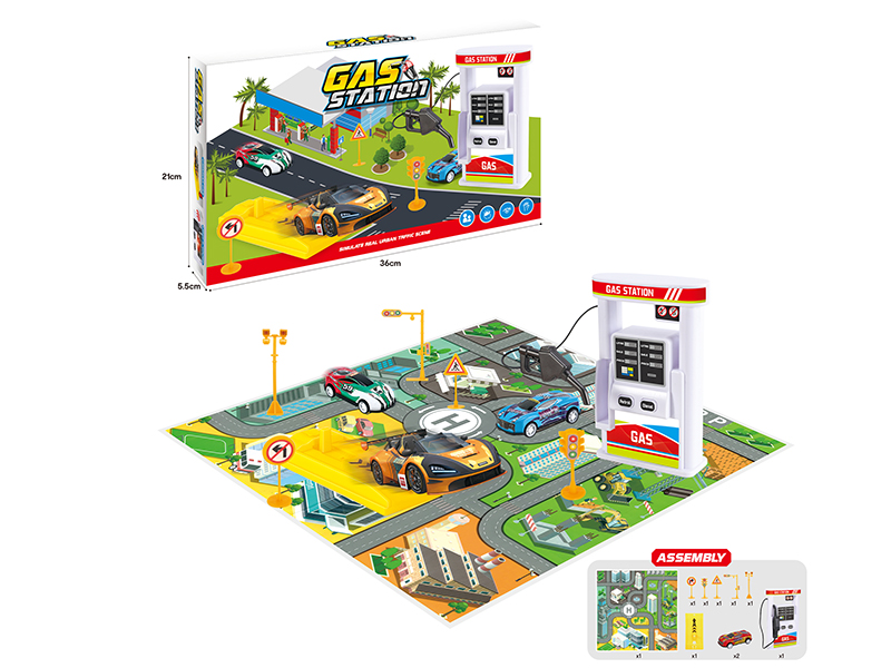 Gas Station Scene Set(2 Pull Back Cars + Launcher)