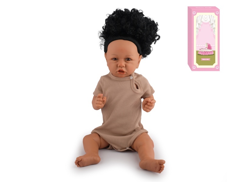 60Cm Reborn Soft Rubber High-Fidelity Baby Doll (Pp Car Hair) With Bottle, Magnetic Pacifier, Diaper, Birth Card