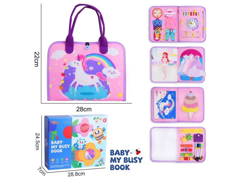 Montessori Early Childhood Education And Intelligence - 5-Page Purple Felt Unicorn Busy Edition