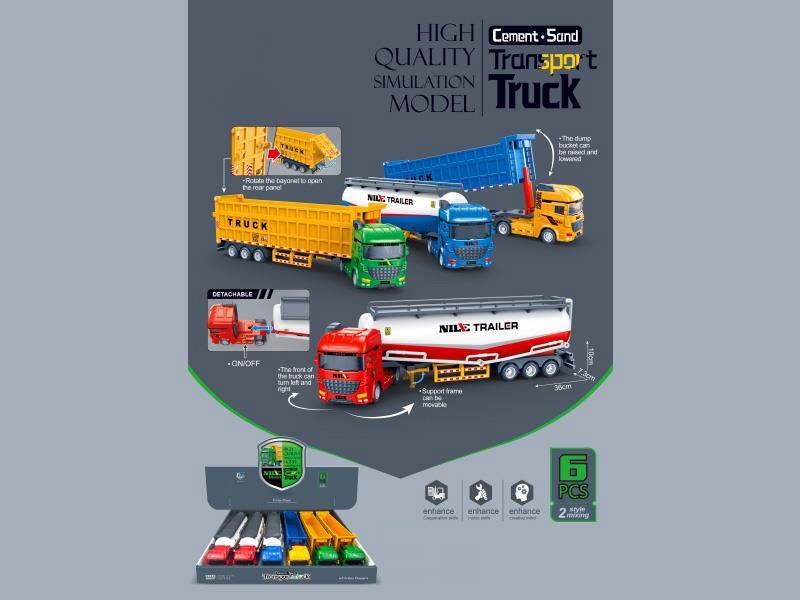 High-Quality Simulation Model Cement, Sand And Gravel Transport Semi-Trailer Trucks (6 Pieces)