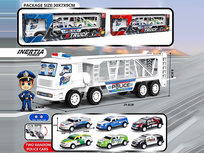 Friction Police Trailer With Iron Cars
