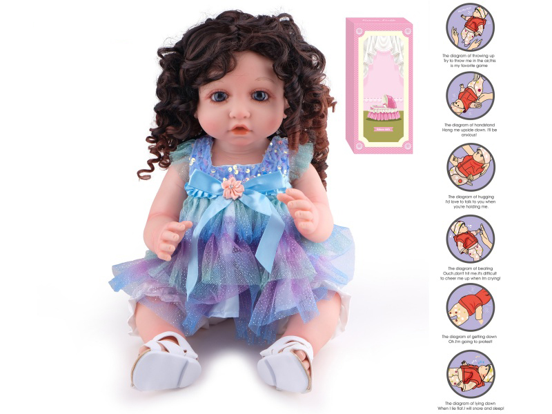 55cm Soft Plastic Reborn Doll(Wig Sheath) With Feeding-Bottle, Magnetic Pacifier, Diaper, Birth Card, With Gravity-Sensing Sound-Emitting Function