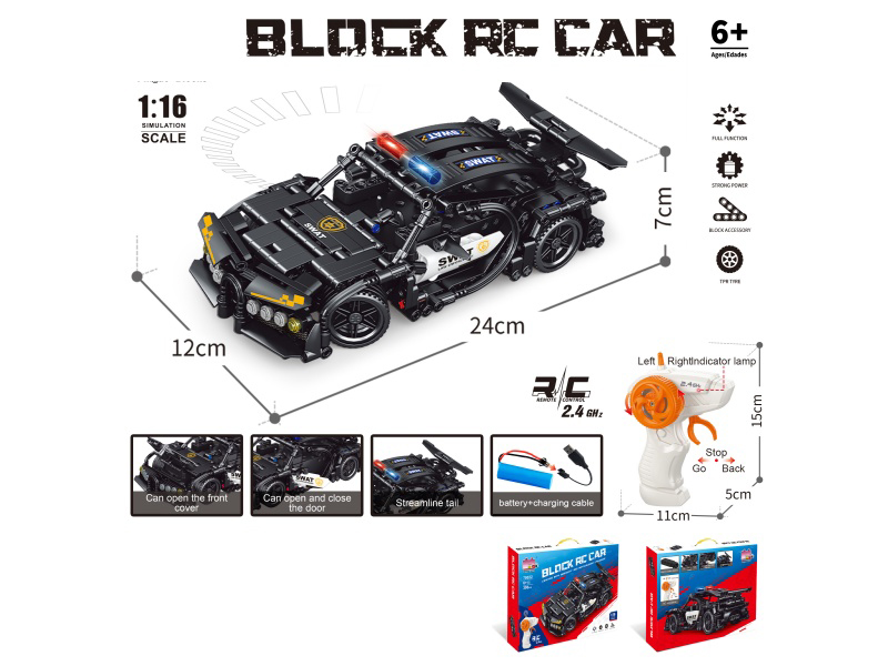 1:16 Building Block Remote Control Car - Bugatti Police Car (Number Of Pieces: 396Pcs)