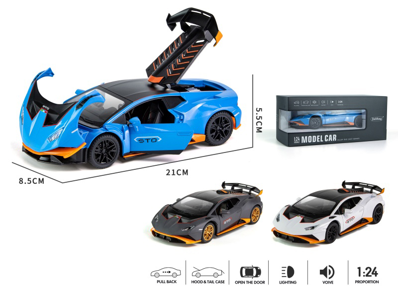 1pcs 1:24 Lamborghini STO Pull Back Alloy Four-Door Car Model With Sound And Lights