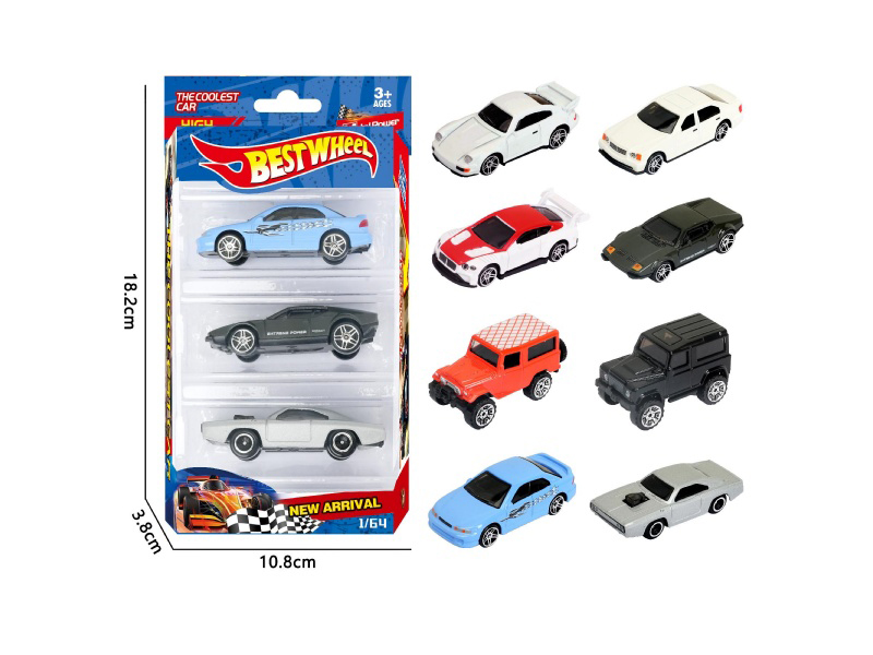 8-Piece 1:64 Alloy Racing Car, Muscle Car, Off-Road Vehicle, Sports Car 3-Pack
