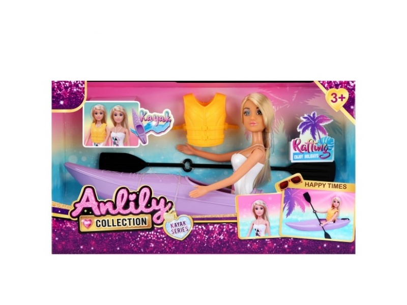 11.5-Inch Solid Body Doll Rowing Boat (Brown Skin)