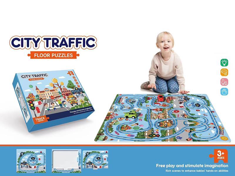 DIY Painting City Traffic Floor Puzzle Track Car