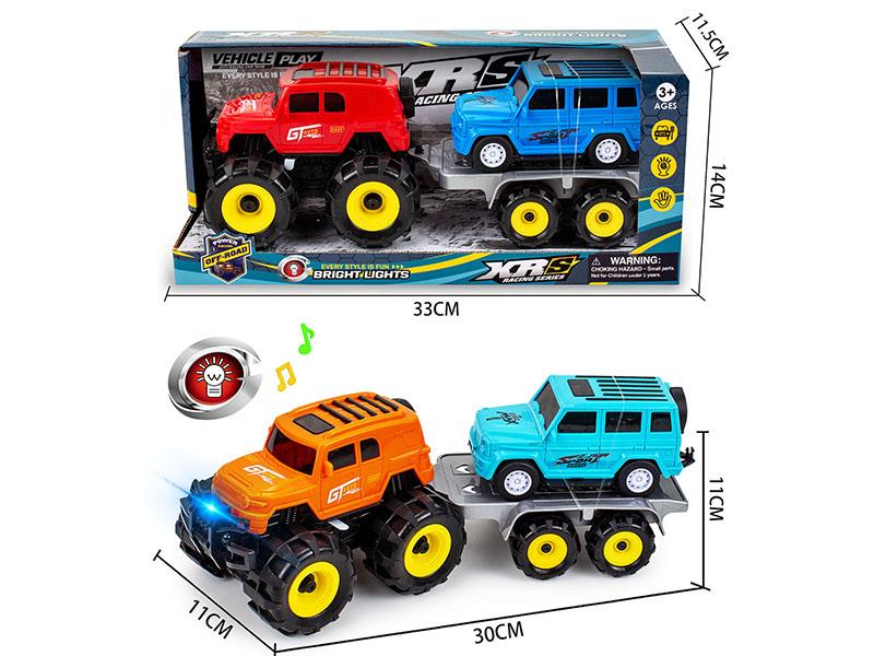 Friction Land Cruiser Off-Road Vehicle Trailer Set With Lights