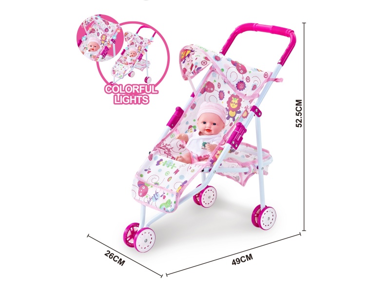 A Dazzling Illuminated Iron Trolley With A 10-Inch Empty Music Doll