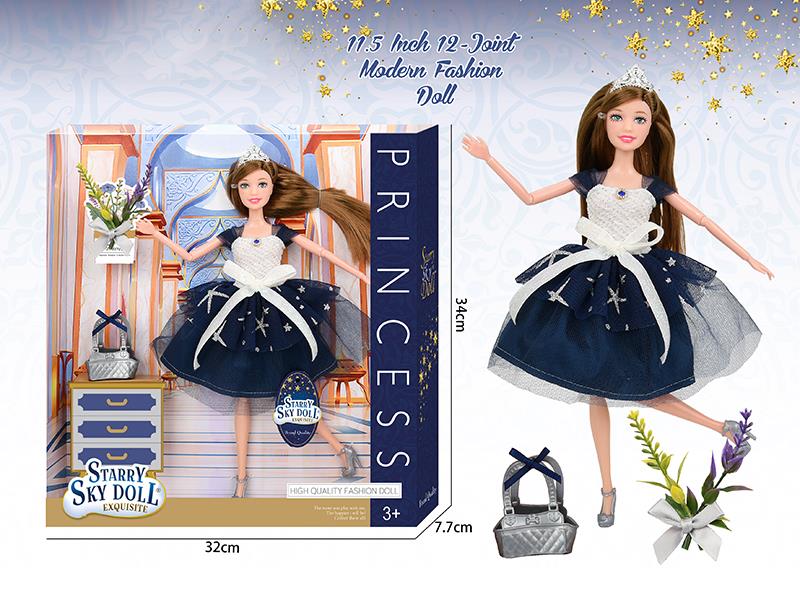 11.5 Inch 12-Joint Fashion Doll With Handbag, Bouquet , Crown