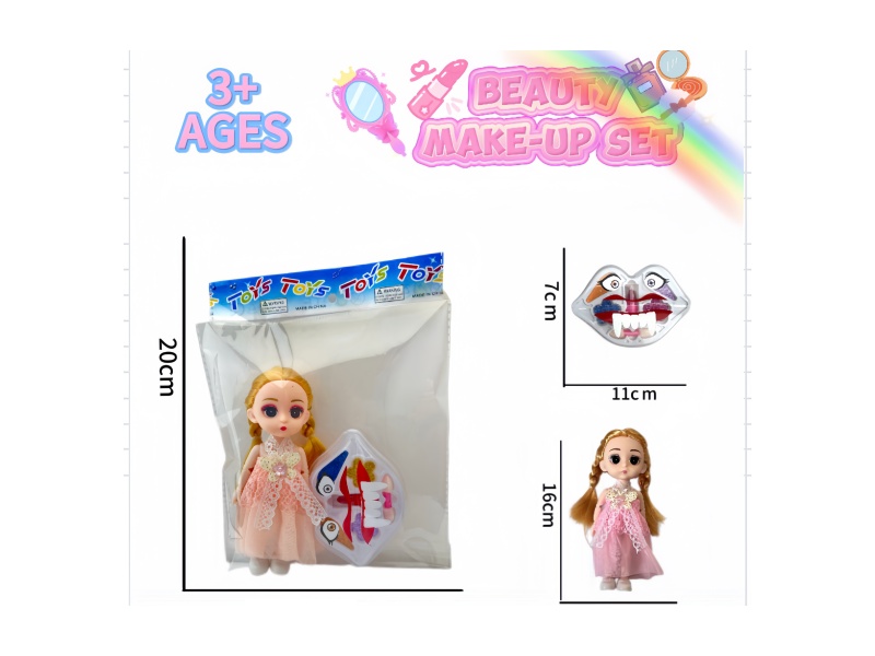 Children's makeup with funny mouths paired with 6-inch dolls