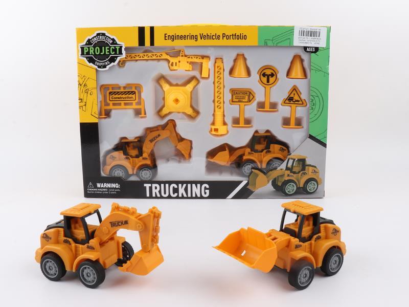 Friction Excavator + Friction Bulldozer +Road Sign + Lifting Tower