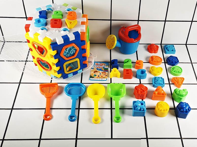 Early Education Shape Recognition Beach Hexagonal Building Blocks Treasure Box 39pcs