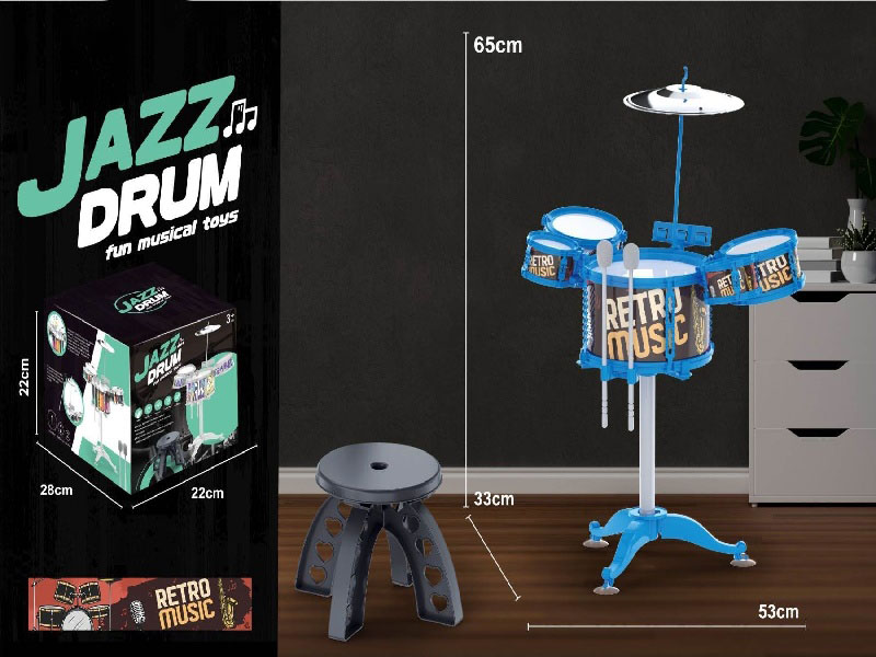 5 Drums, 1 Cymbal, Blue Circle, Jazz Drum Hoop + Stool (Drum 3 1+ Drum 5 2+ Drum 6 2)