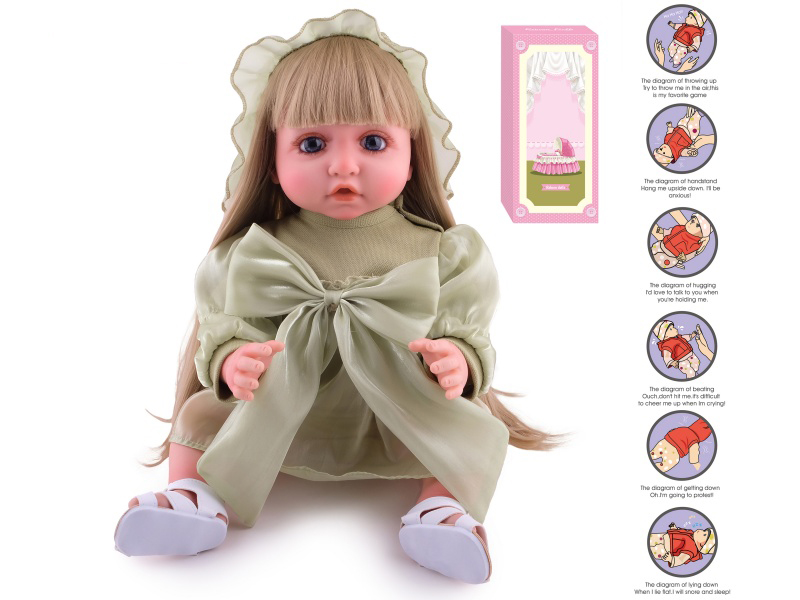 55cm Soft Plastic Reborn Doll(Wig Sheath) With Feeding-Bottle, Magnetic Pacifier, Diaper, Birth Card, With Gravity-Sensing Sound-Emitting Function