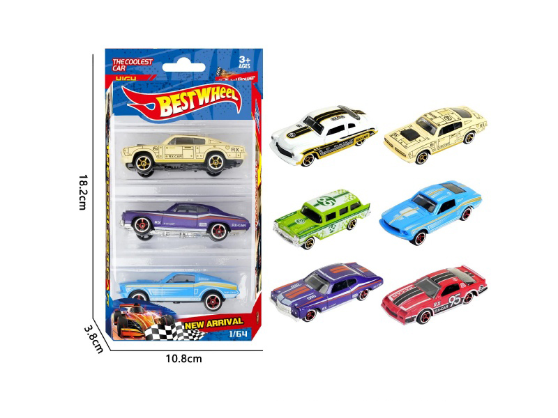 6-Piece 1:64 Classic Muscle Car, Vintage Car Alloy Model 3-Pack