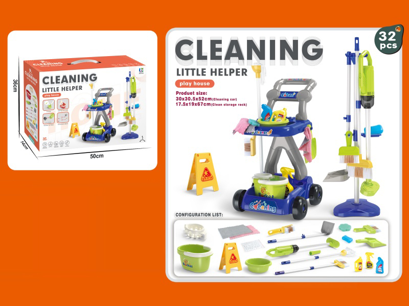 Cleaning Trolley Set Of 32 Pieces (With Vacuum Cleaner, 3 Aa Capsules Not Included In Battery) Blue