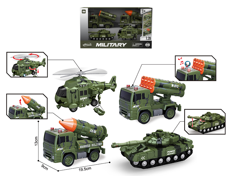 1:20 Friction Military Vehicle Set(Sound & Lights)