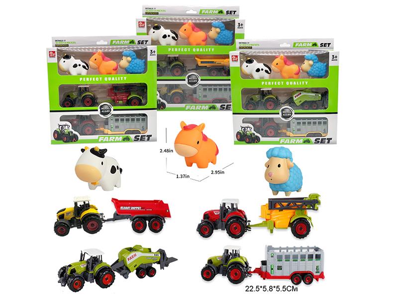 Slide Alloy Farm Tractor + Vinyl Animals