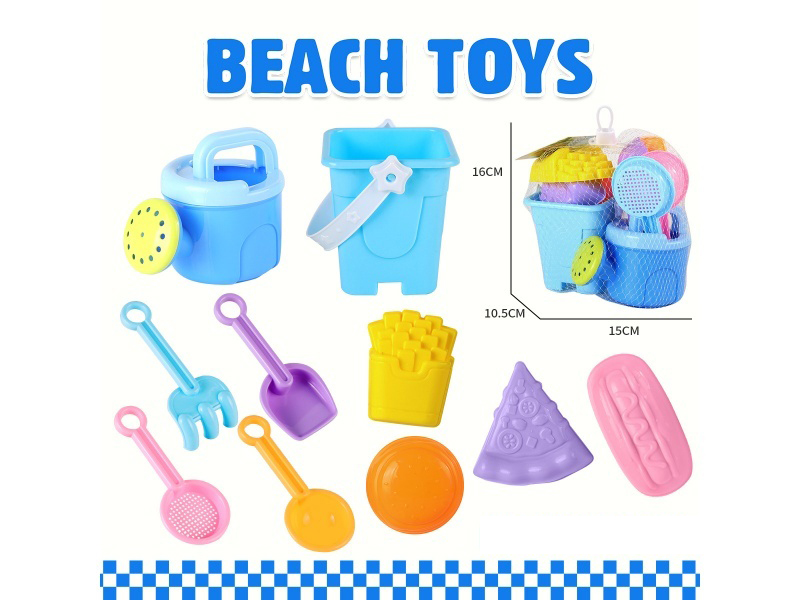 Castle Bucket Shower Sand Spade Tools Burger Potato Chip Mold Set Of 10