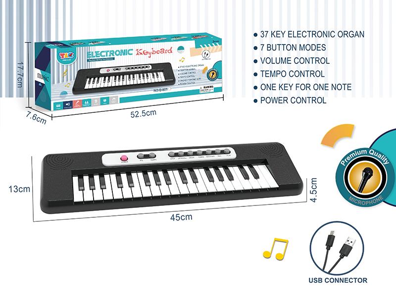 37-Key Multifunctional Electronic Organ(Black) With Microphone, TypeC Connector