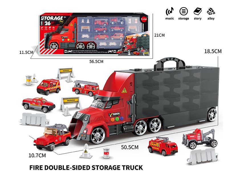 Storage Container Truck With Sound And Light + Alloy Fire Engine + Guidepost