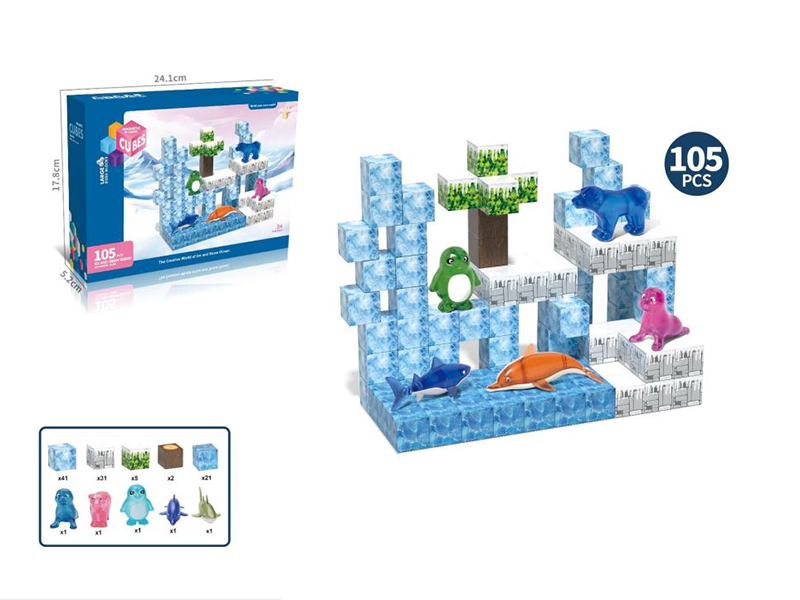 2.3cm Magnetic Cube Building Blocks Ice And Snow Scene 100pcs + 5 Animals