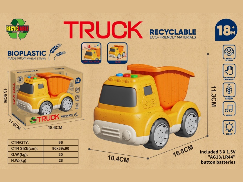 Straw Cartoon Sliding Engineering Dump Truck (With Lights And Music)