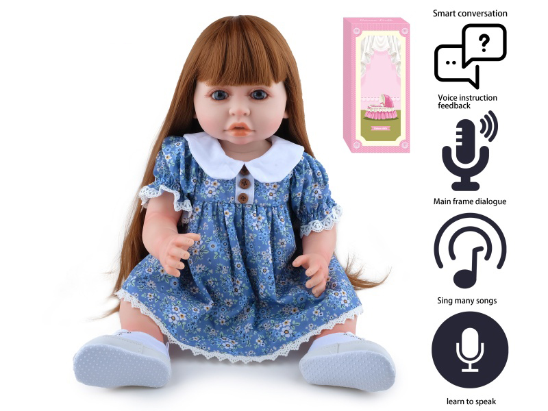 55cm Soft Plastic Reborn Doll(Wig Sheath) With Feeding-Bottle, Magnetic Pacifier, Diaper, Birth Card With Smart Conversation, Recording Functions