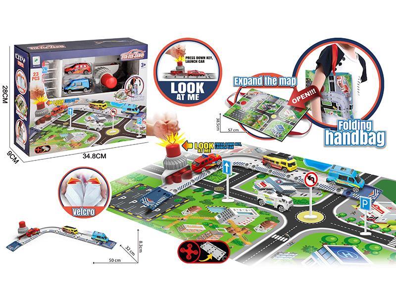Multifunctional Folding Map Handbag City Launch Track(Alloy Car)