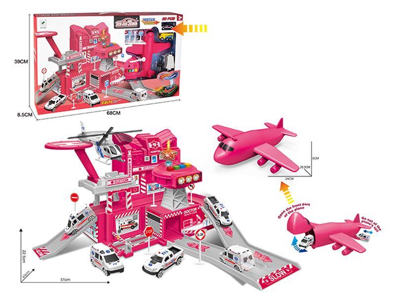 Alloy Color Changing Car Hospital Parking Set  With Light And Music