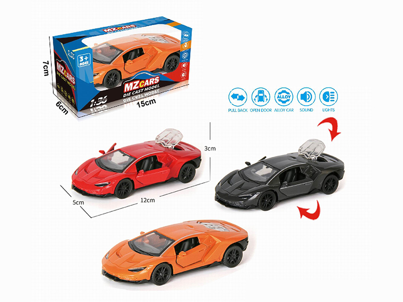 1:36 Pull Back Alloy Sports Car(3 Doors Can Open)(With Sound And Lights)