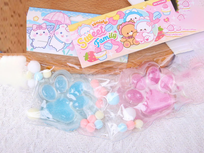 Jelly Kneading Fun Transparent Color Medium Cat Paws - Glitter Balls + Card Heads