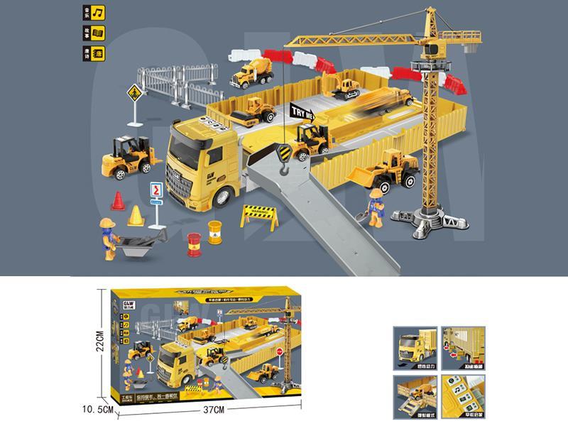 Friction Music Container Car Track Parking Llot With Tower Crane