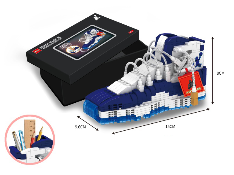 Mini Building Blocks Blue AJ1 Sneakers Pen Holder 589pcs