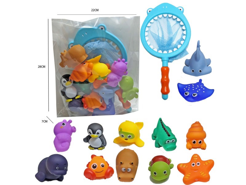 Shark Fishing Net + Soft Rubber Marine Animals (13-Piece Set)