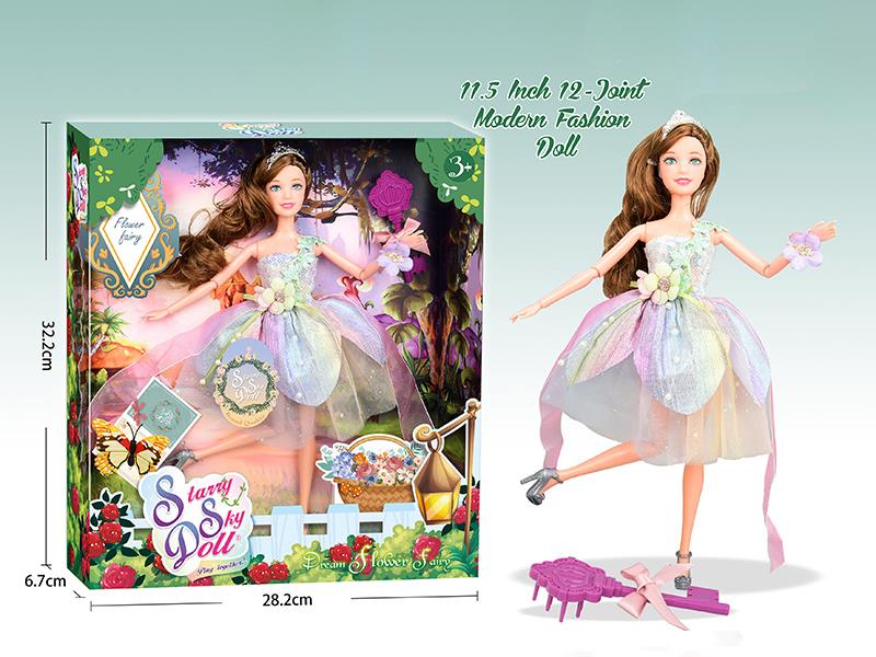 11.5 Inch 12-Joint Modern Fashion Doll With Comb, Crown, Hair Elastic, Butterfly, Wish Card