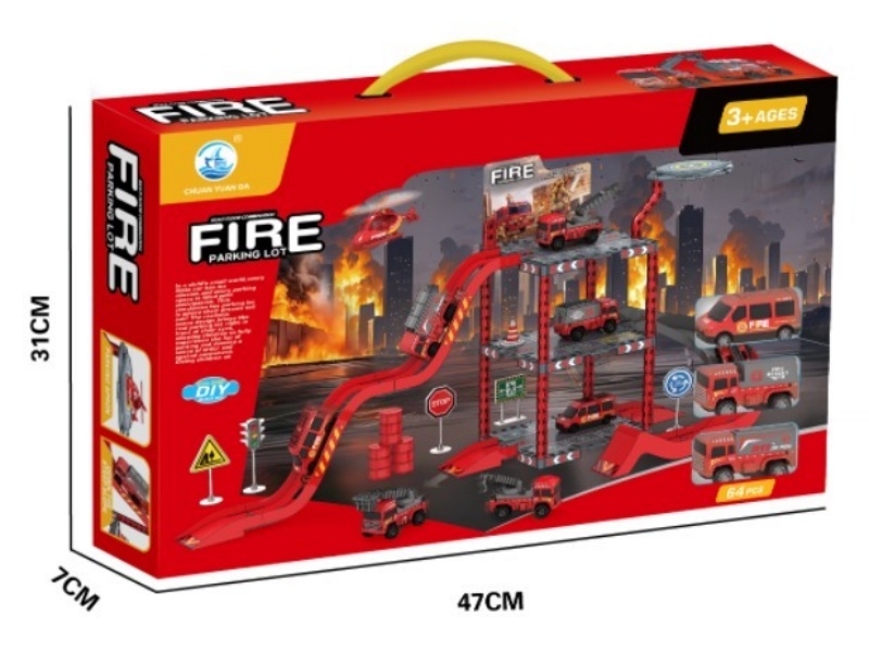 The Fire Station Parking Lot Is Equipped With Two Vehicles And One Aircraft