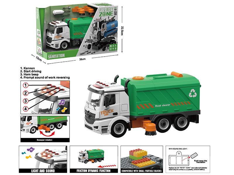 1:12 DIY Assembly Compatible Building Blocks Friction Model Street Sweeper With Sound And Light
