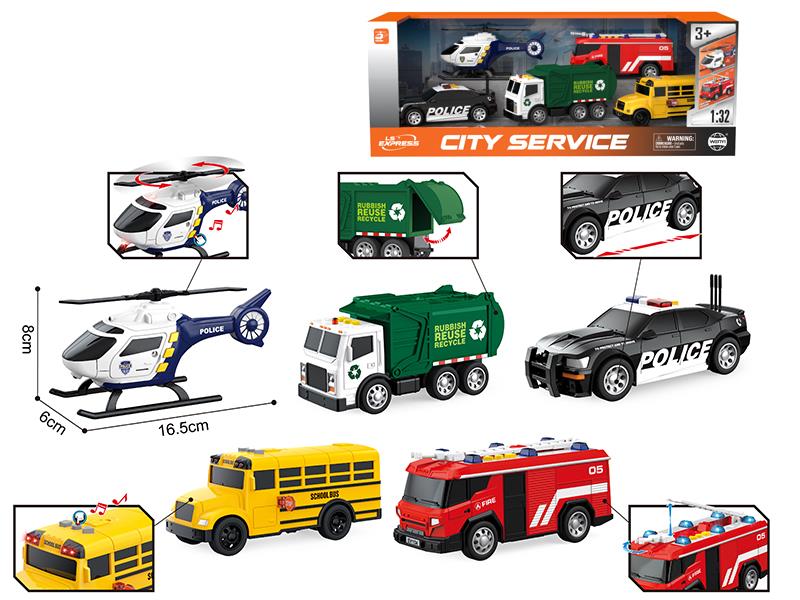 1:32 Friction City Car Set(Sound & Lights)