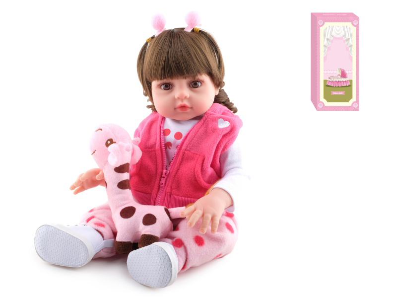 45cm Soft Plastic Reborn Doll(Wig Sheath)With Feeding-Bottle, Magnetic Pacifier, Diaper, Birth Card, Cloth Shoes, Giraffe