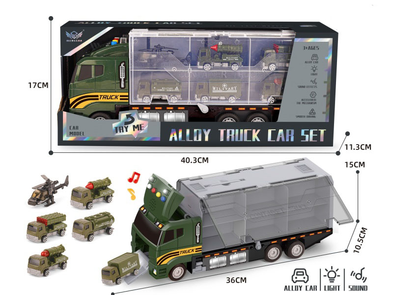 Military Short-Nosed Container Trucks + Short-Nosed Military Gun Truck Series Alloy Vehicles