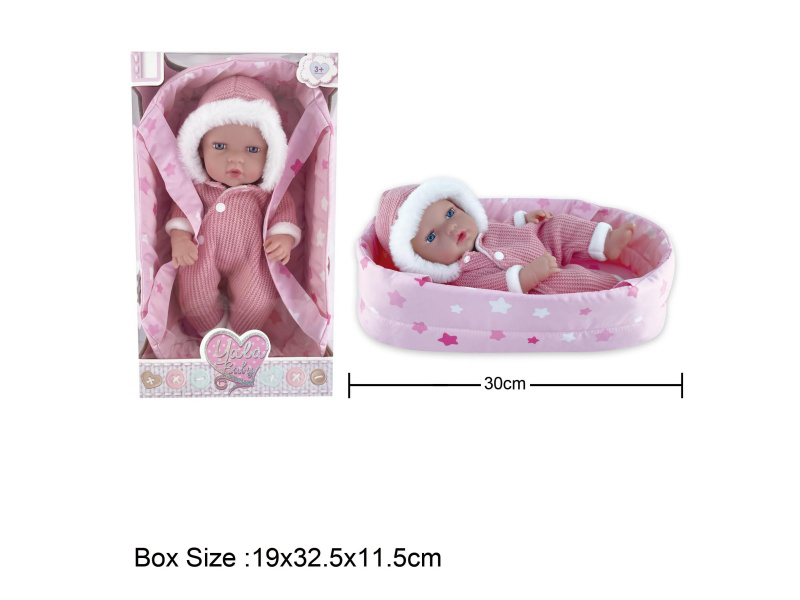 12-Inch Full Rubber Baby Doll With Cradle For Newborns